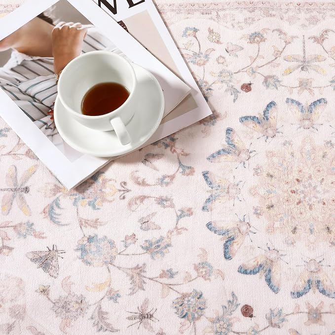 Moynesa Pink Runner Rugs for Long Hallway 2.5x8, Vintage Washable Floral Print - Image 3