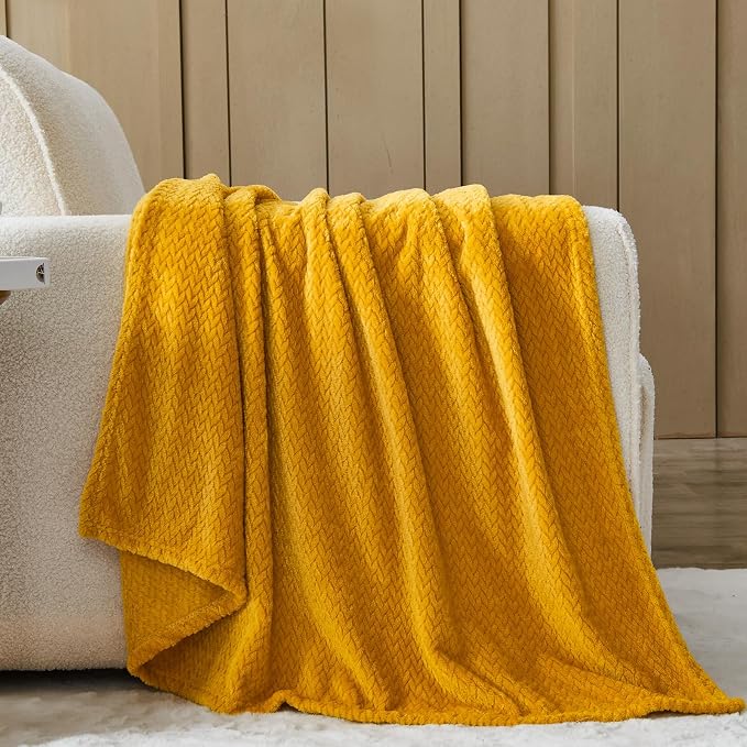 NEWCOSPLAY Super Soft King Blanket Mustard Yellow Premium Silky Flannel Fleece - Image 8