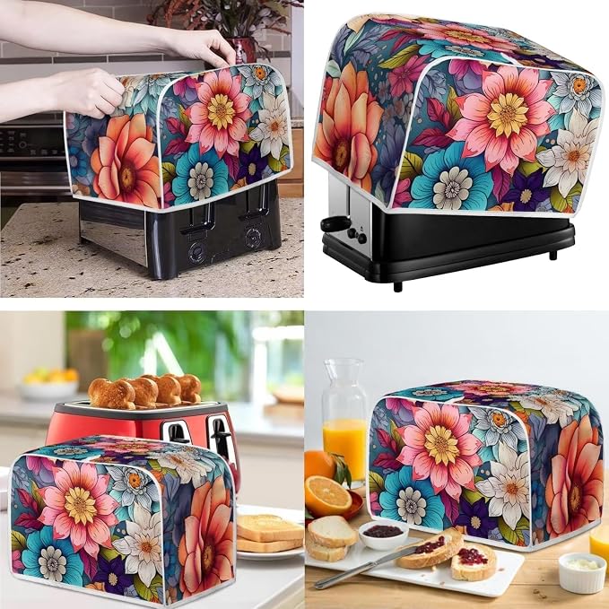 Boho Bright Blossom Flower Pattern Appliance Covers Set Washable Kitchen - Image 2