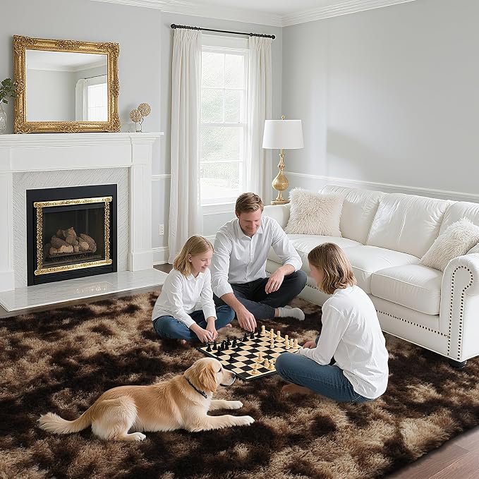 Fluffy Rug Shaggy Area Rug, Mottling Brown 5x8 Area Rugs - Image 3
