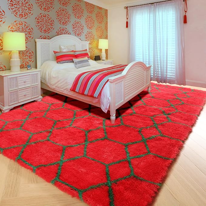 ONASAR 6x9 Area Rugs for Living Room, Large Fluffy Red and Dark Green Bedroom - Image 6