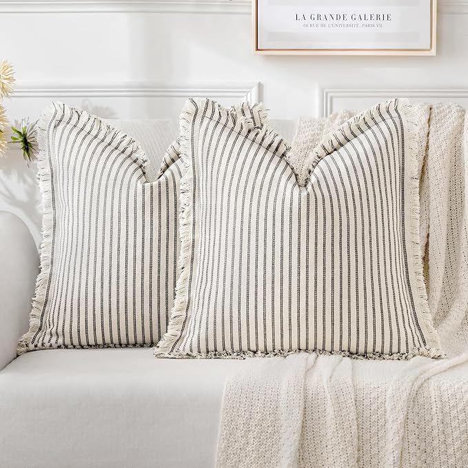 MIULEE Gray Pack of 2 Pillow Covers 18x18 Inch Striped Farmhouse Couch Throw by MIULEE