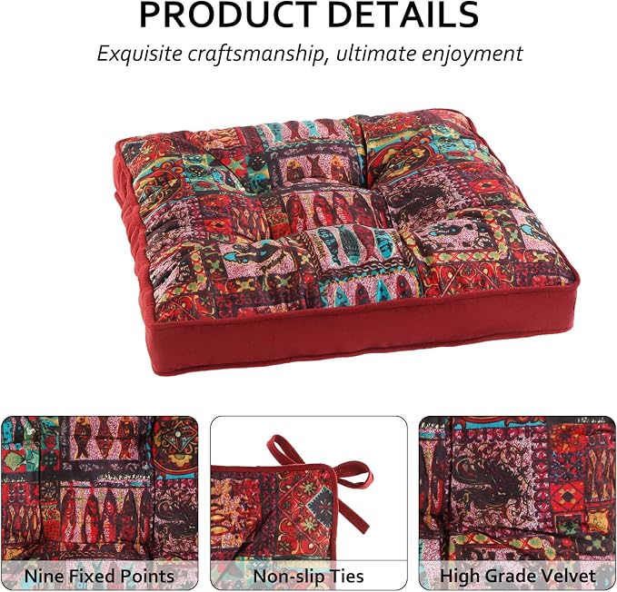 Bohemian Square Seat Cushions for Kitchen Dining Living Tea Room, 16.5" x 16.5" - Image 3