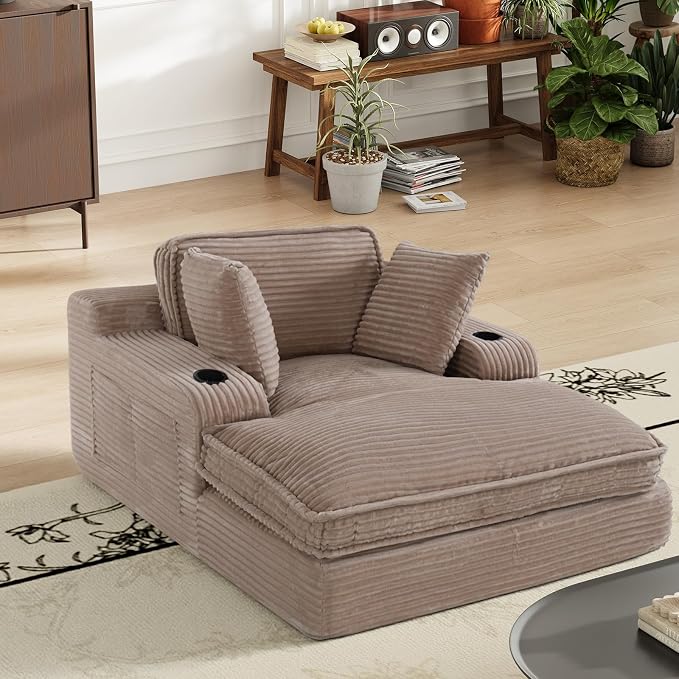 67" Chaise Lounge Chair Indoor, Cozy Oversized Fluffy Sofa by Unknown