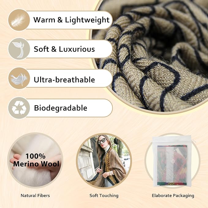 DANA XU 100% Merino Wool Pashmina Shawl - Image 3