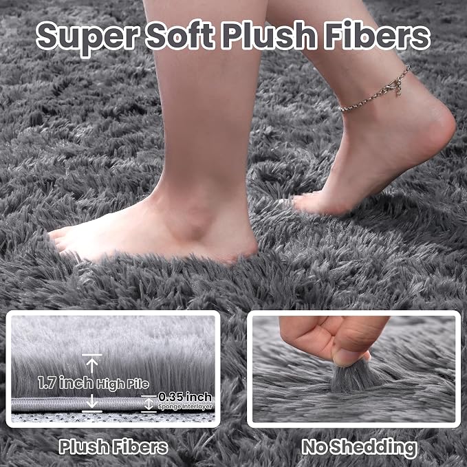 4x6 Area Rugs for Living Room Rug: Soft Fluffy Shag Light Gray Rugs for Bedroom - Image 4