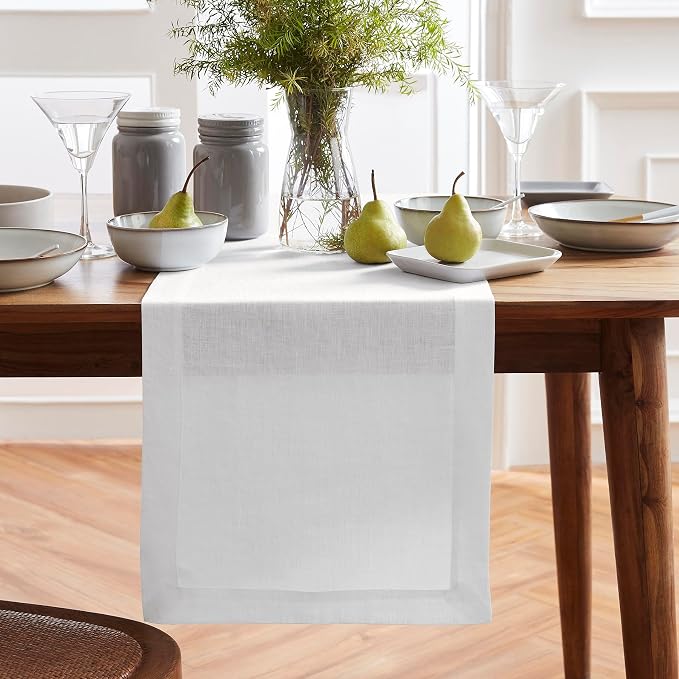 Solino Home 100% Pure Linen White Table Runner 108 Inches Long by SolinoHome
