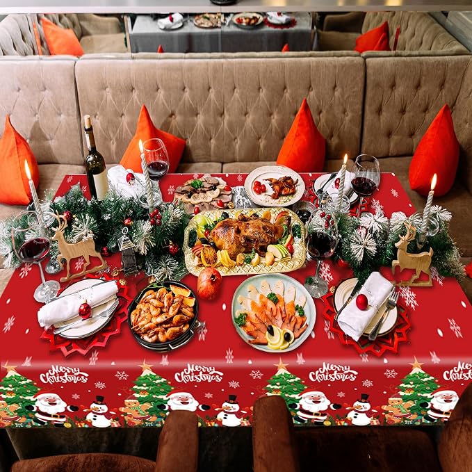 YQUQWN 3 PCS Christmas Tablecloth Plastic Disposable Waterproof Red Table Cover - Image 7