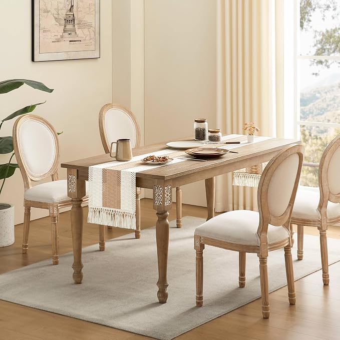 ZeeMart Macrame Style Bicolor Stitching Table Runner, 14 x 48 Inch Beige/Ivory - Image 3