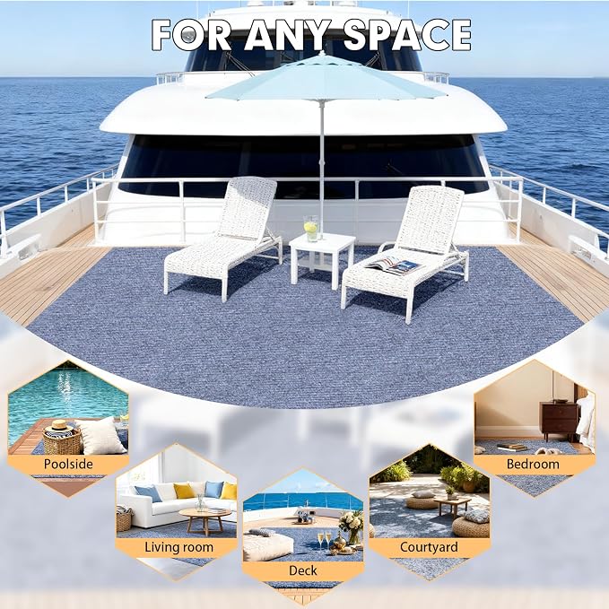 Marine Carpet, 6 FT x 10 FT Blue-Gray Indoor Outdoor Carpet 0.2" Thick Boat - Image 8