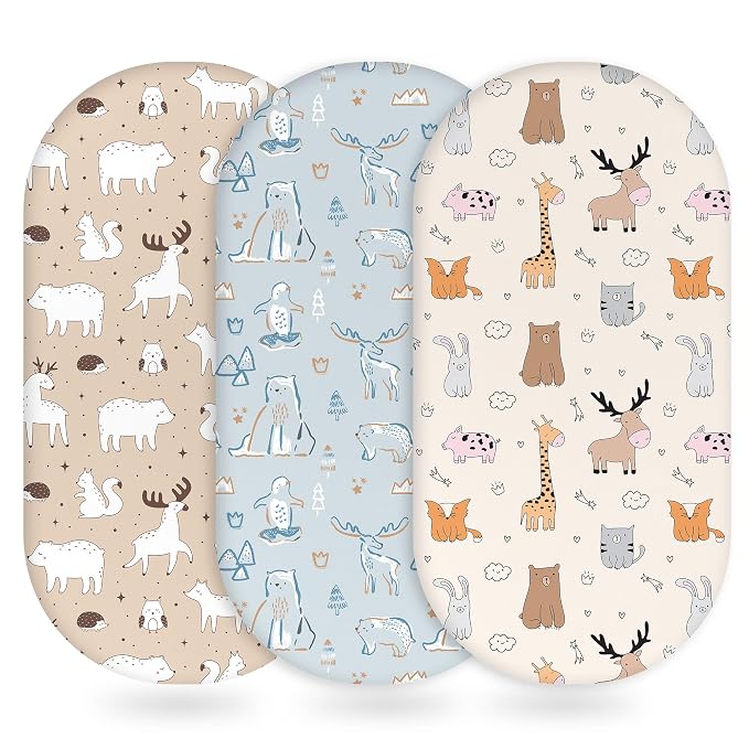 Baby Bassinet Sheets Girl Boy, Fitted Bassinet Sheet Set 3 Pack Bassinet by Unnivoll