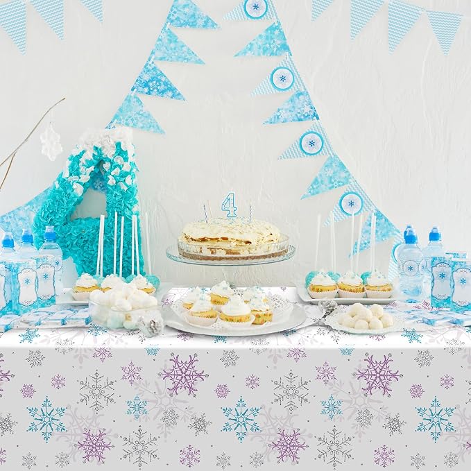 3 Pieces Christmas Snowflake Party Tablecloth Decorations, Plastic Purple and - Image 5