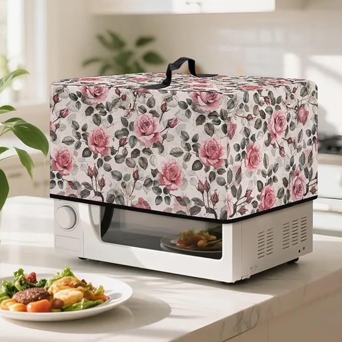 Microwave Dust Cover, Rose Heat-Resistant Waterproof Polyester Fabric Microwave - Image 3