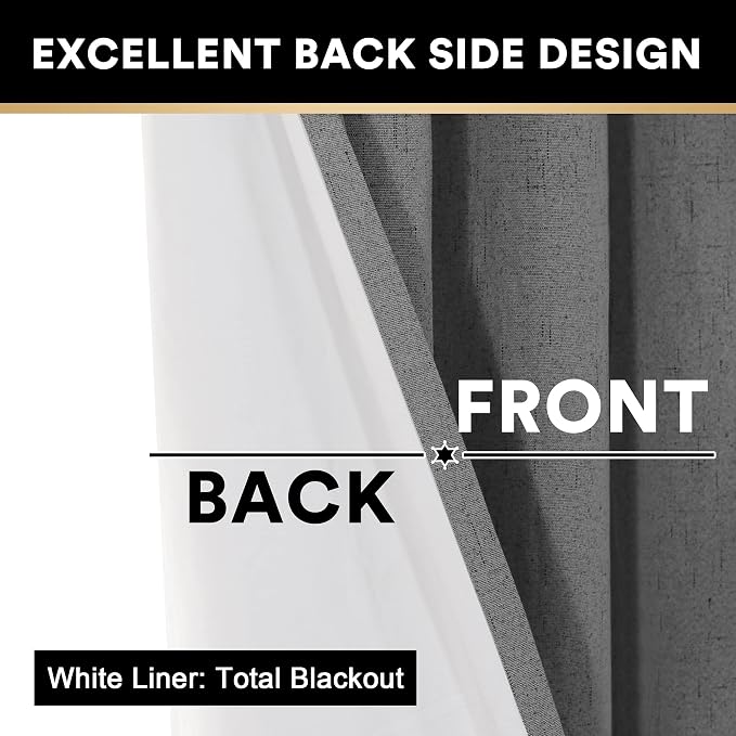 PrinceDeco Blackout Curtains Linen Textured 100% Thermal Insulated Sun Blocking - Image 3