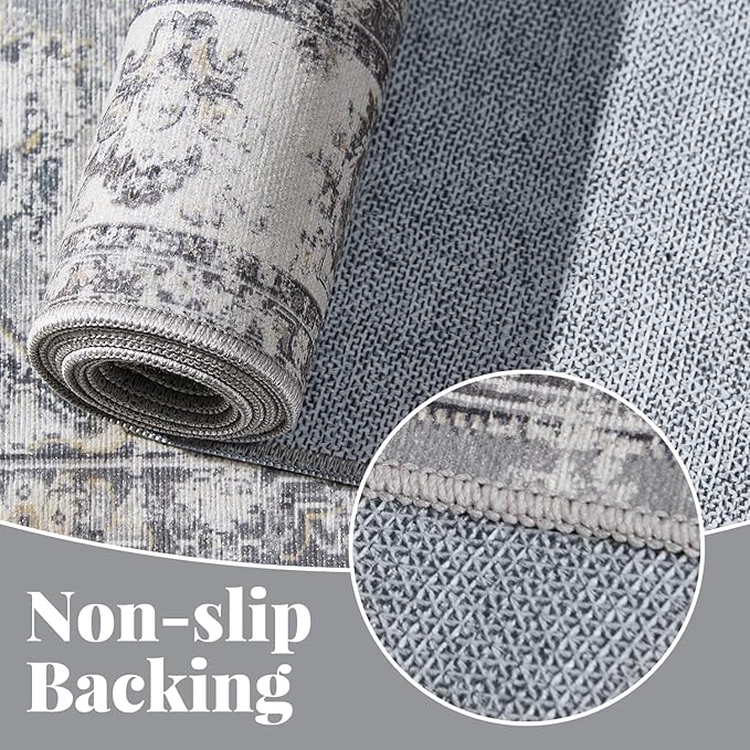 jinchan Fiora Hallway Runner Rug 2x10 Machine Washable Runner Rug Grey Vintage - Image 5