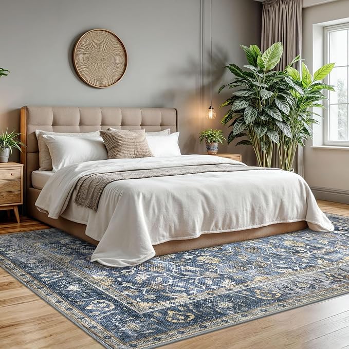 KUTA Floral Area Rugs for Living Room 8x10 Blue Grey Beige, Washable Large Rug - Image 2