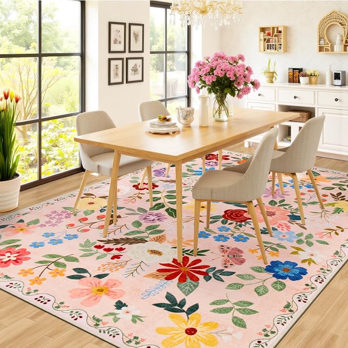 6x9 Area Rugs for Living Room: Floral Washable Rug Vintage Large Soft Boho - Image 4