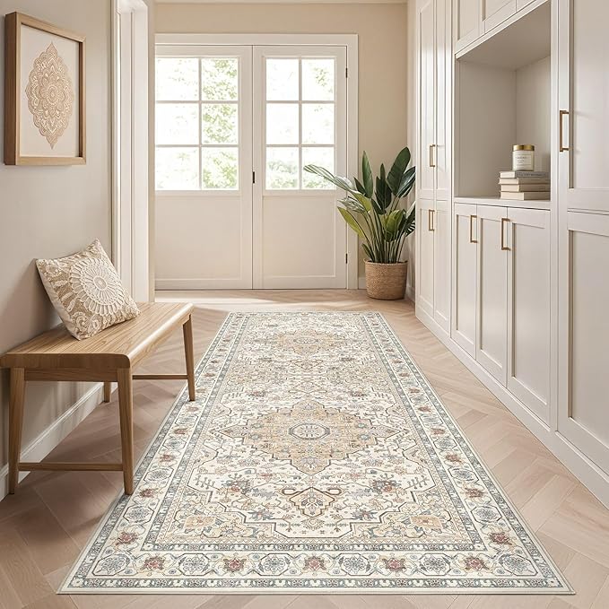 Runner Rug Kitchen Washable Rugs: 3x8 Non-Slip Boho Soft Vintage Stain - Image 3