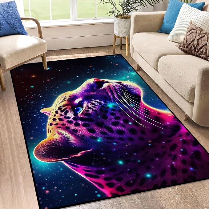 Galaxy Leopard Rug Fierce Panther Head Area Rugs - Image 6