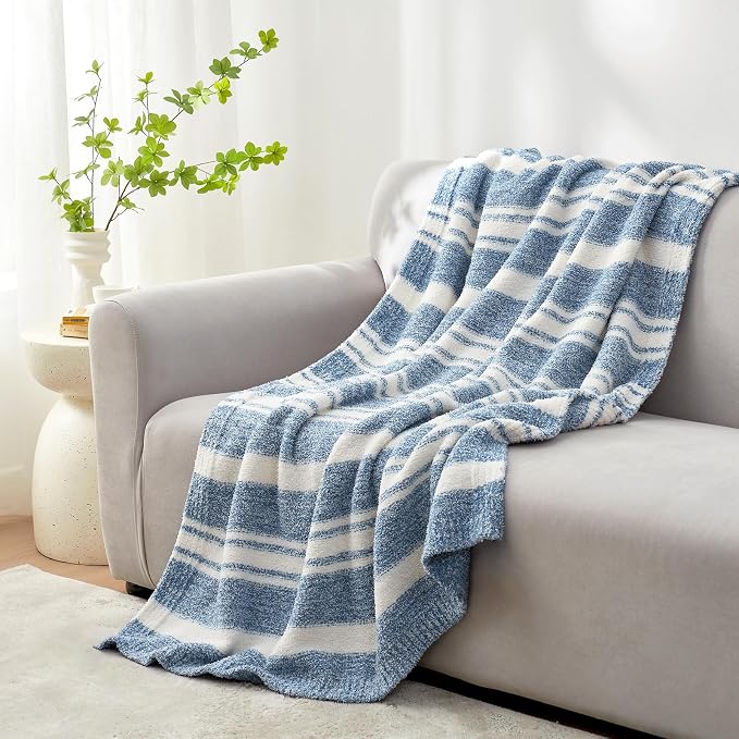 Snuggle Sac Stripe Blue Blankets Luxurious Microfiber Fabric, Reversible Super - Image 4