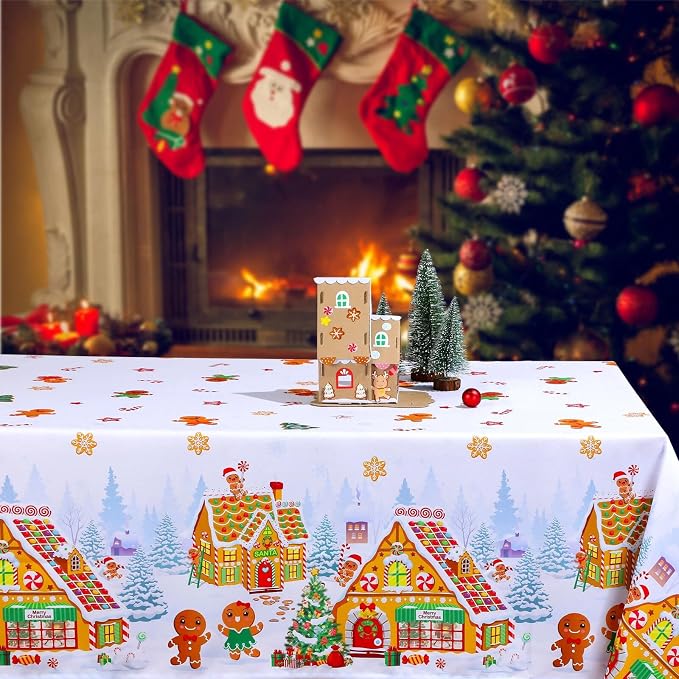 Tiamon 60 x 104 Inch Christmas Gingerbread Tablecloth Reusable Gingerbread Man - Image 7