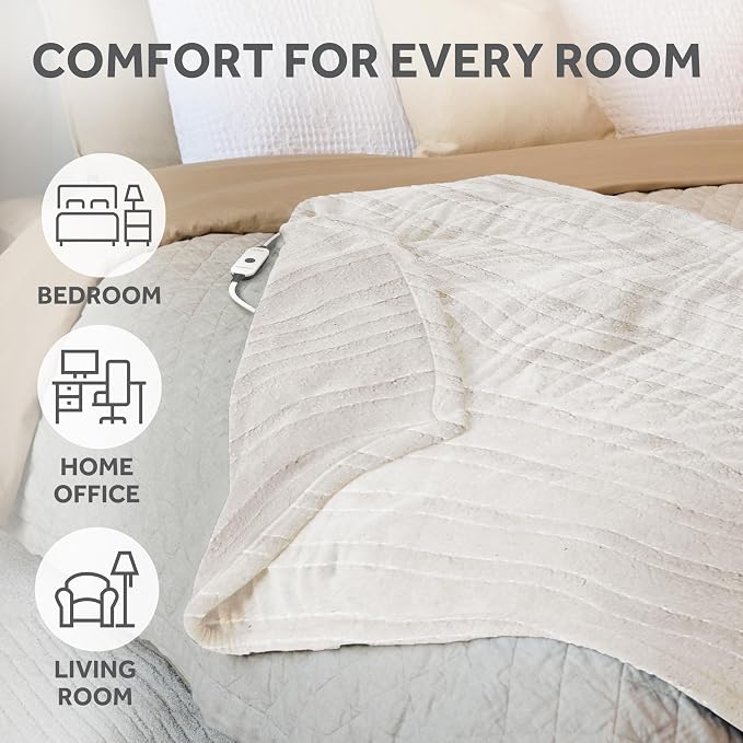 Sunbeam Royal Sherpa Foot Pocket Heated Throw Electric Blanket, 4 Heat Settings - Image 6