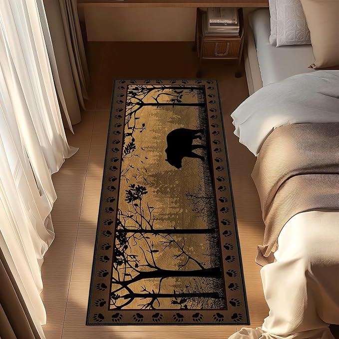 Rustic Cabin Wildlife Runner Rug 2x6, Bear Country, Ultra-Thin Throw Carpet - Image 4