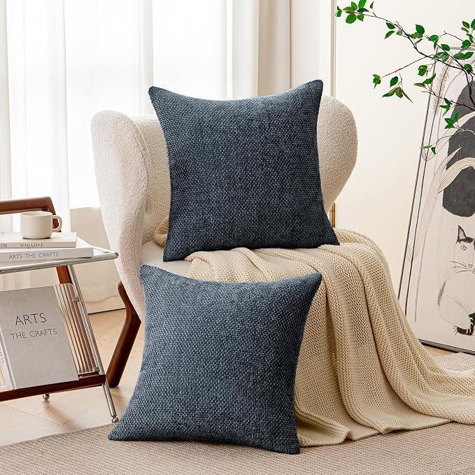 a moment Dark Blue Chenille Throw Pillow Covers 16x16 Inch Pack of 2 Modern - Image 2
