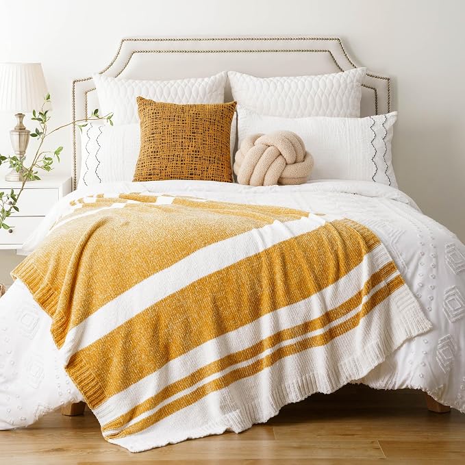 BATTILO HOME Mustard Yellow Throw Blanket - Image 3