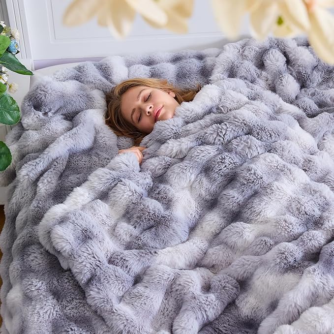 Lotus Karen Faux Fur Blanket Tie-Dye Gray - Image 2
