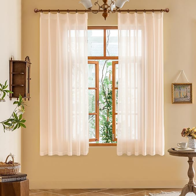 MAIHER Pinch Pleated Curtains 63 Inches Long Pink Sheer Curtain Panels by MAIHER