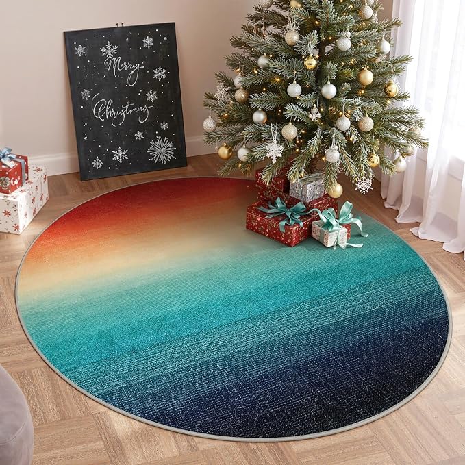 Wonnitar Modern Ombre Christmas Round Area Rug, 4ft Colorful Washable Living by Wonnitar