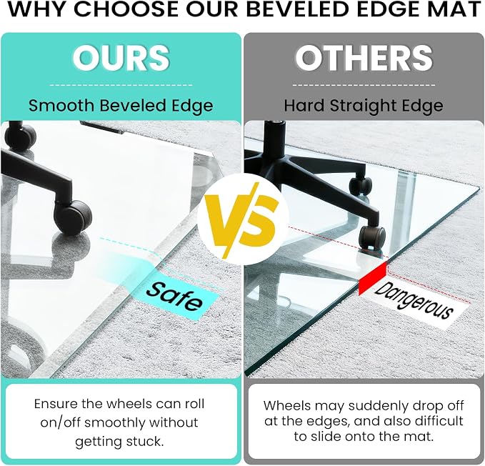 Tempered Glass Chair Mat with Patented Beveled Edge, 46”x55” 1/5" Thick Office - Image 2