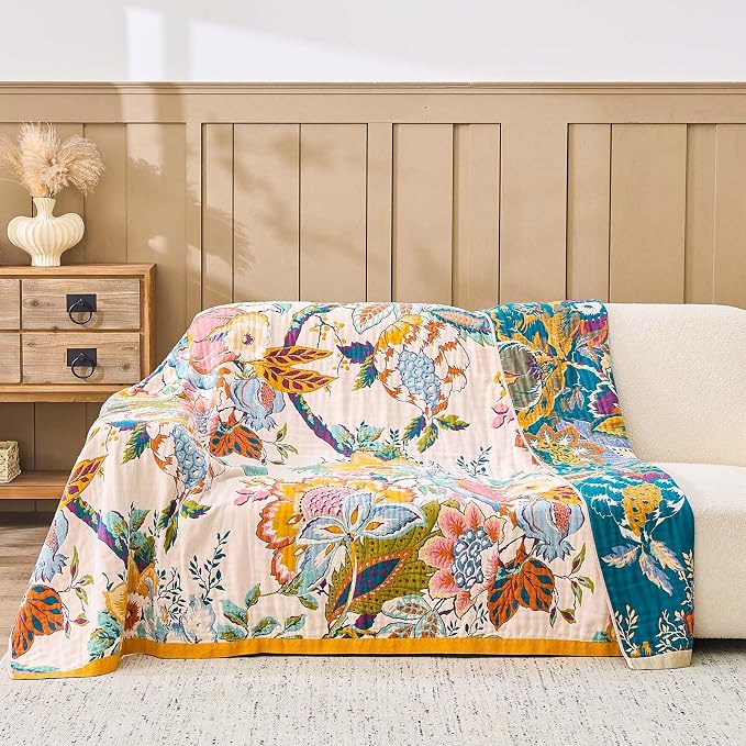 Farmhouse Throw Blanket, 100% Cotton Bohemian Vintage Quilt - Image 7