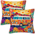 Hippie Van Throw Pillow Covers 18x18 Set of 2 | Home Decor Retro 1960s Cushion by Unknown