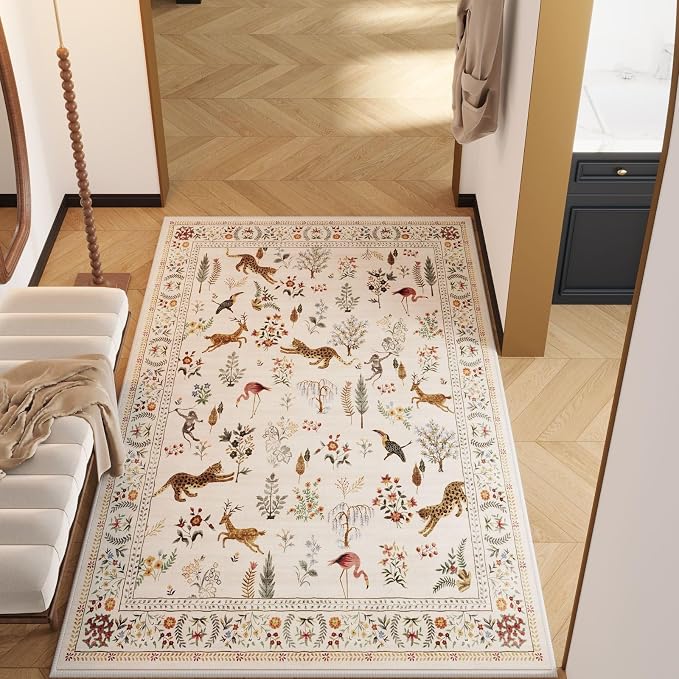Rugcomf Bedroom Rug 3x5 Rug Washable Area Rug Non Slip Low Pile Boho Floral - Image 4