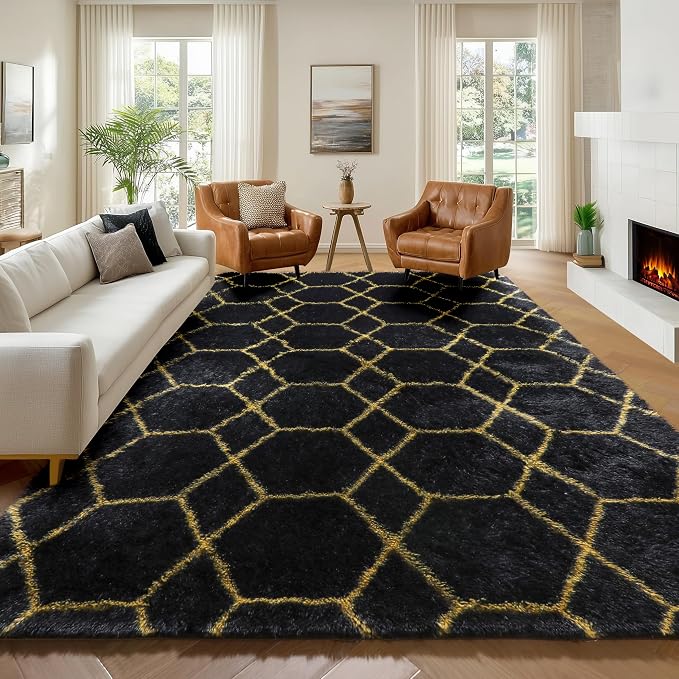 ONASAR 6x9 Area Rugs for Living Room Bedroom, Washable Large Fluffy Black and by ONASAR