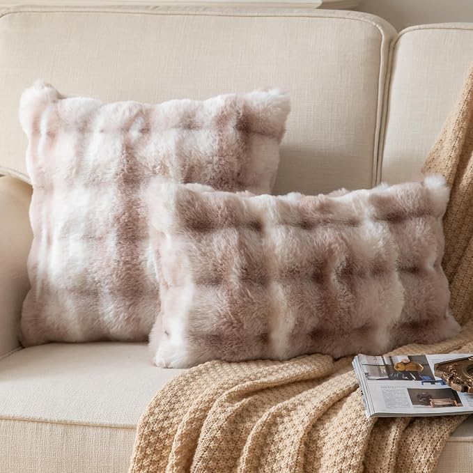 Pack of 2 Thick Plush Throw Pillow Covers Fluffy Wave Faux Fur Decorative - Image 2