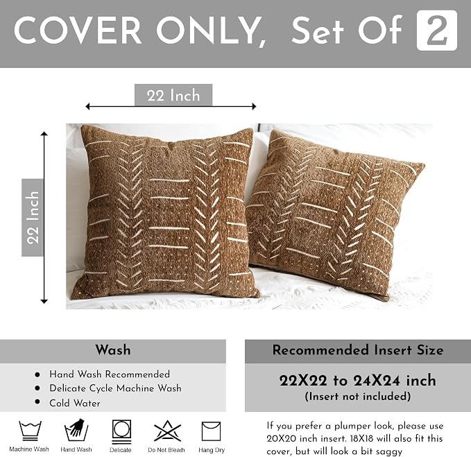 BlissBlush Fall Brown Decorative Throw Pillow Covers 22X22, Boho Farmhouse - Image 3