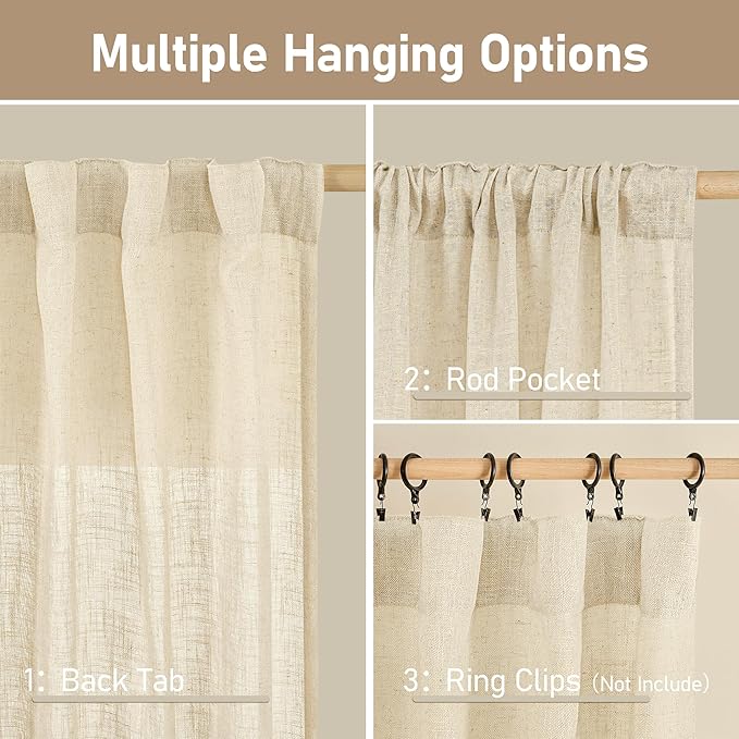 LAMIT Natural Linen Curtains 108 Inch - Image 3