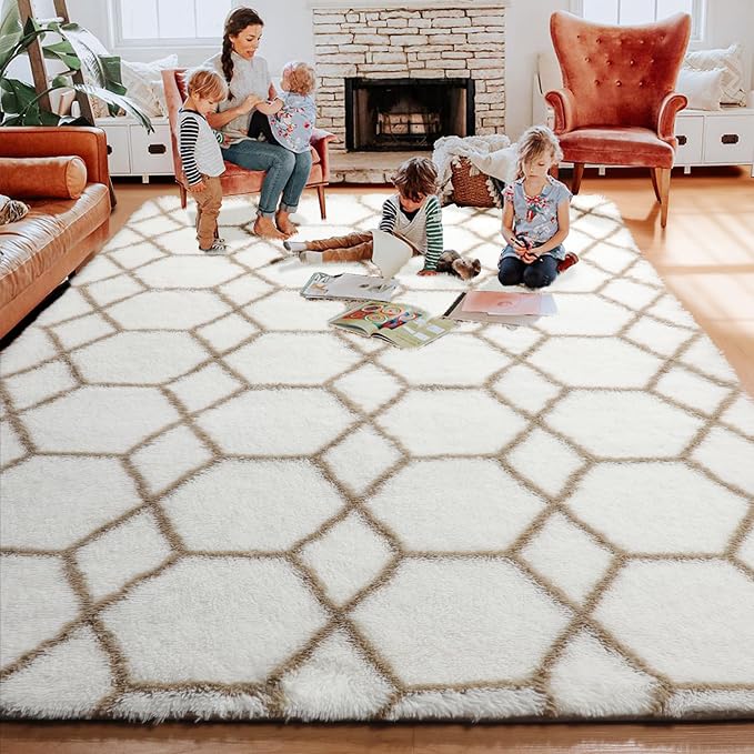 ONASAR Rugs for Living Room Bedroom, 5x8 Washable Fluffy White and Beige Area - Image 7