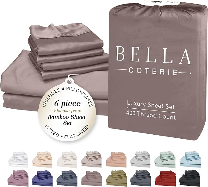 Bella Coterie 6 Piece Luxury Bamboo Viscose Split Top King Size Sheet Set | 34" by BC