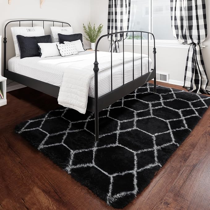 ONASAR Area Rugs for Bedroom Living Room, Fluffy 4x6 Black and White Rug - Image 5