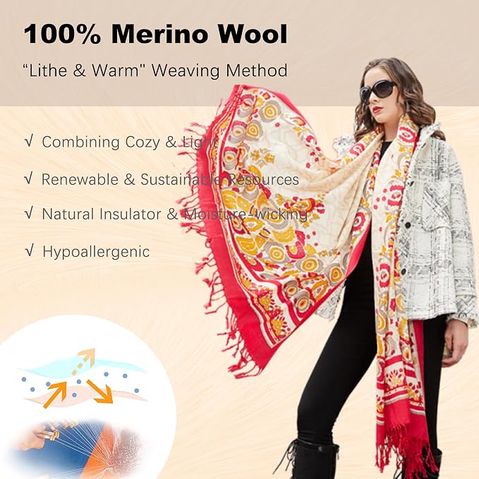 DANA XU 100% Merino Wool Pashmina Shawl - Image 4