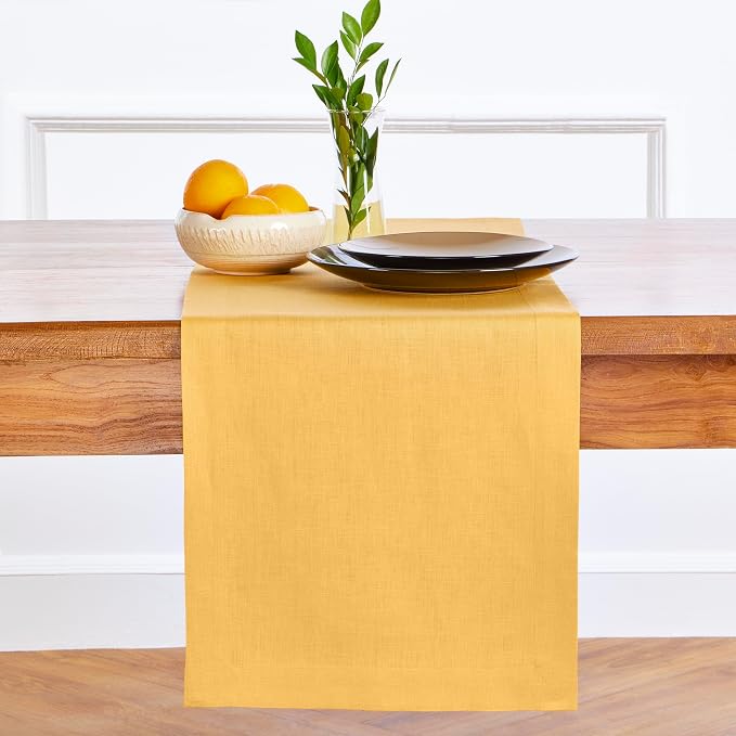 Solino Home Linen Mustard Yellow Table Runner 60 Inches by SolinoHome