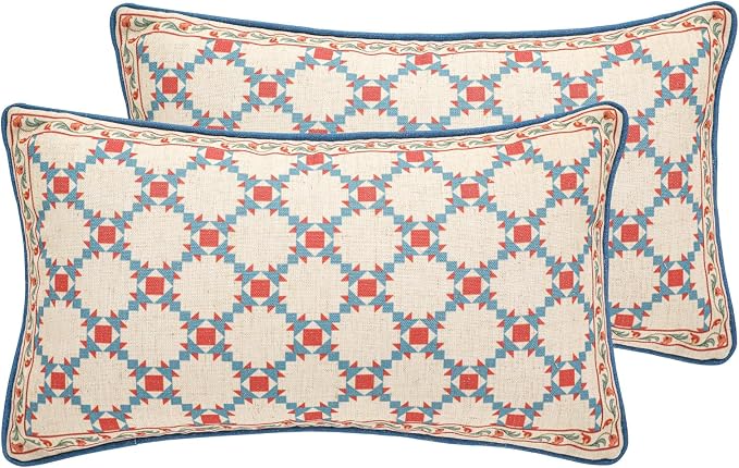 patdrea Designer Throw Pillow Covers Set of 2, Lumbar Bright Vintage Red Linen by Welcometopatdrea