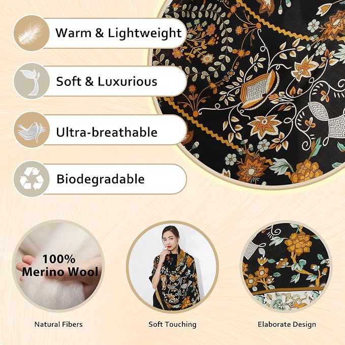 DANA XU 100% Merino Wool Extra Large Pashmina Blanket Travel Scarf Cashmere Wrap - Image 3