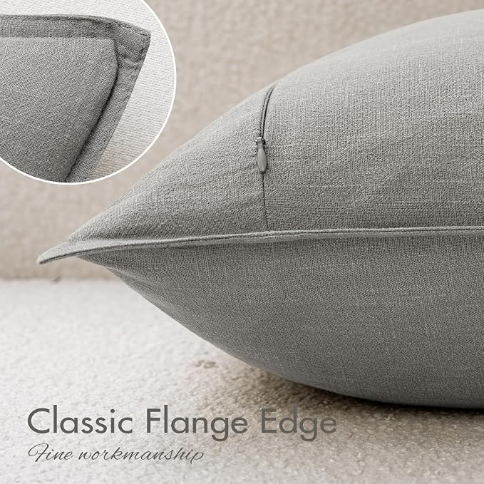 EMEMA Decorative Linen Throw Pillow Covers 20x20 Inch Light Grey Boho Farmhouse - Image 4