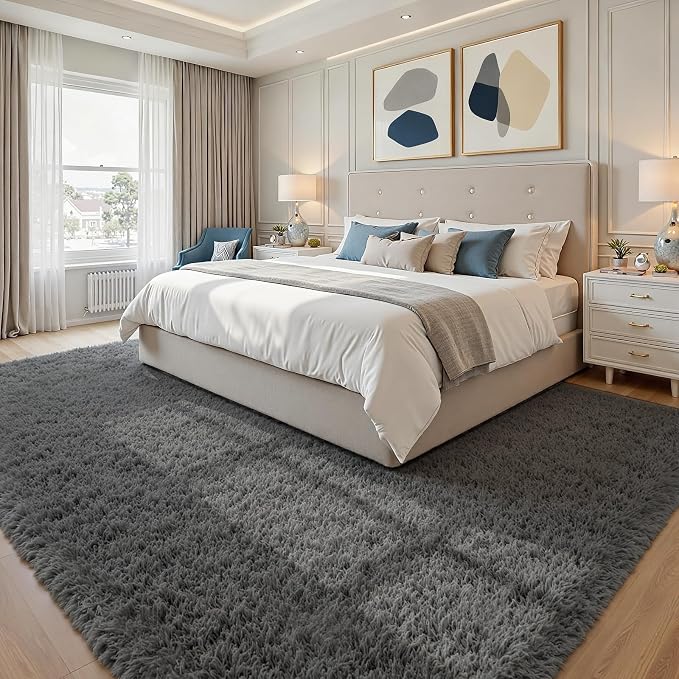6x9 Area Rugs for Living Room Rug: Soft Fluffy Shag Gray Rugs for Bedroom - Image 4