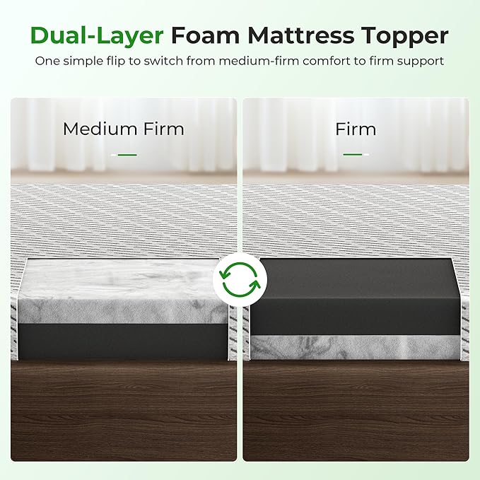 Firm Mattress Topper Queen Size 3 Inch, Cooling Gel & Bamboo Charcoal Memory - Image 6